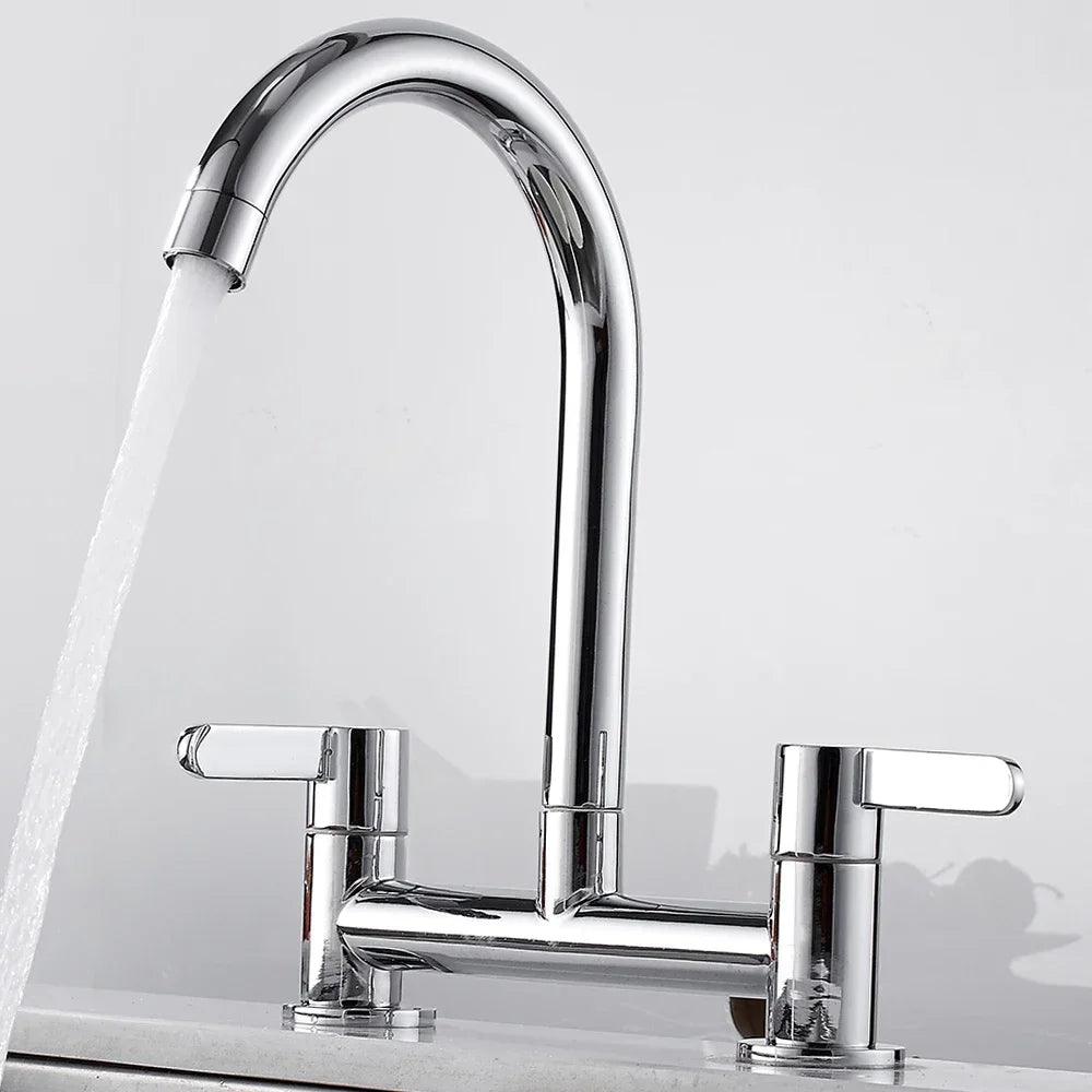 Kitchen Faucet Modern Double Handles Sink Tap 360° Swivel Spout Mixing Faucet Brass Bathroom Faucet for Sink Deck Mounted