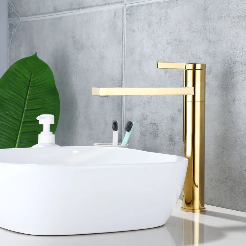 Bathroom Basin Faucet Cold Hot Water Tap Deck Mounted Single Hole & Handle Tall Style Mixer Washbasin Tap Chrome Black Gold