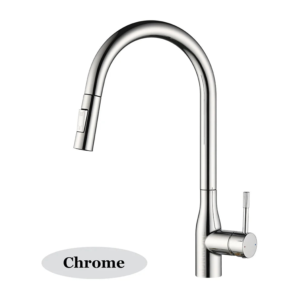 Modern Pull Out Kitchen Sink Faucet 2 Models Stream Sprayer Deck Mounted Kitchen Faucets Nozzle Swivel Hot Cold Water Mixer Taps