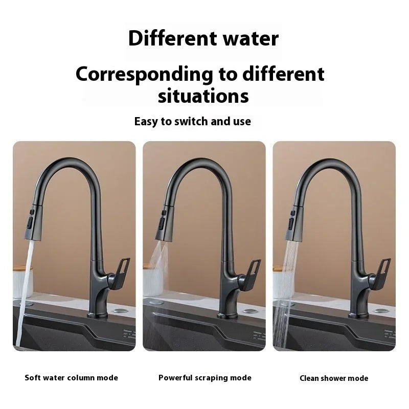 Faucet kitchen splash proof, vegetable basin pull-out faucet, universal rotary pull-out kitchen faucet