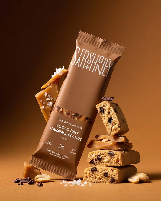 Cacao Salt Caramel Peanut Protein Bars – 15g Protein, 4g Sugar + Collagen – 20 Pack