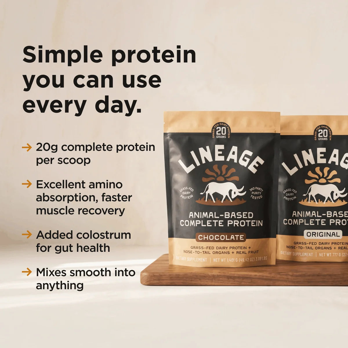 Animal-Based Complete Protein Powder – Original Unflavored – 20g Grass-Fed Protein with Organs, Colostrum & Fruit – 2 Pack