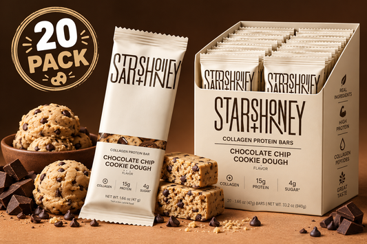 Chocolate Chip Cookie Dough Protein Bars – 15g Protein, 4g Sugar + Collagen – 20 Pack