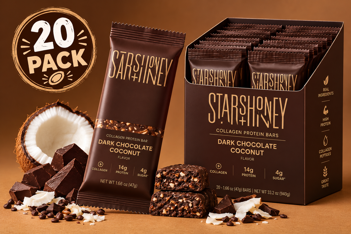 Dark Chocolate Coconut Protein Bars – 14g Protein, 4g Sugar + Collagen – 20 Pack
