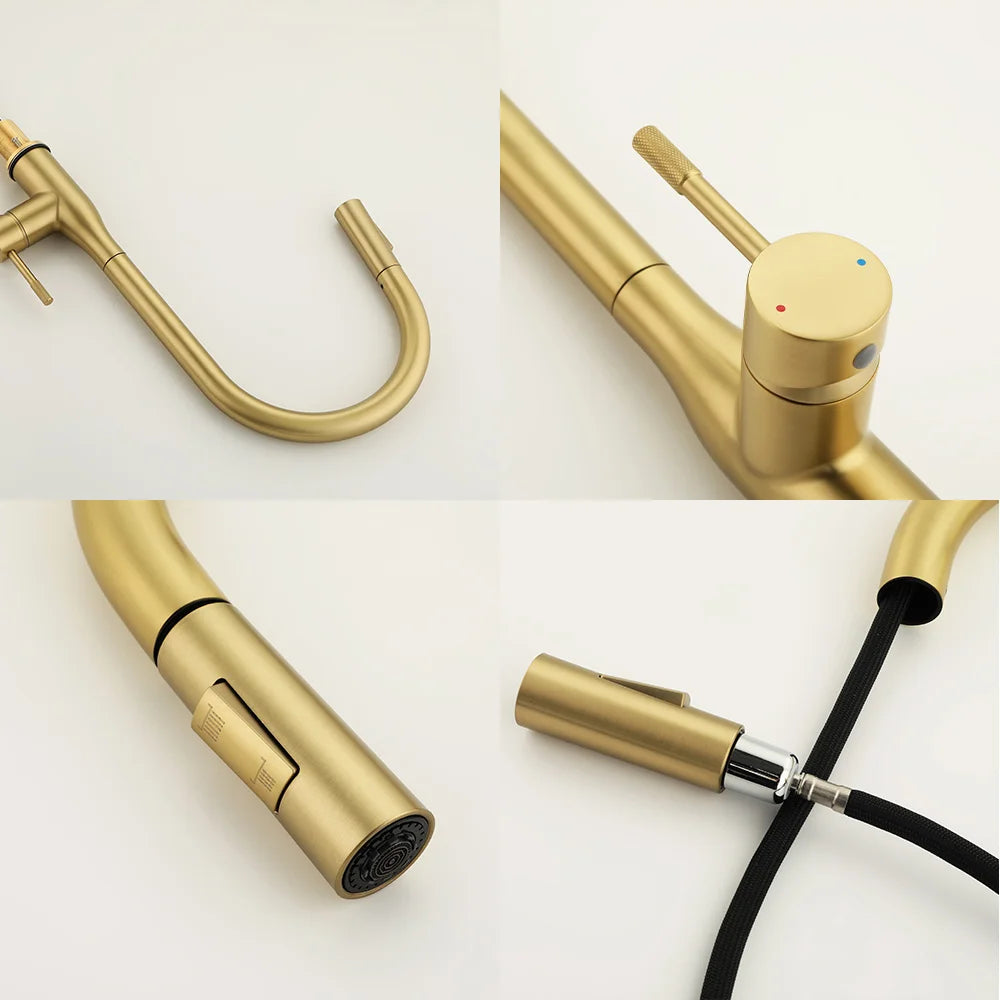 Modern Pull Out Kitchen Sink Faucet 2 Models Stream Sprayer Deck Mounted Kitchen Faucets Nozzle Swivel Hot Cold Water Mixer Taps