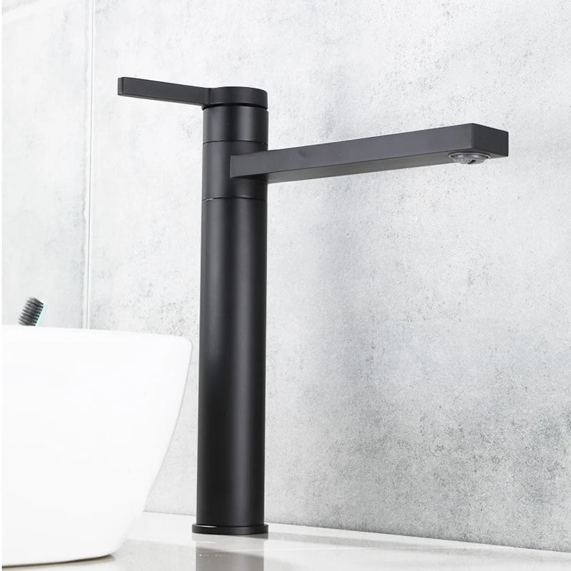 Bathroom Basin Faucet Cold Hot Water Tap Deck Mounted Single Hole & Handle Tall Style Mixer Washbasin Tap Chrome Black Gold