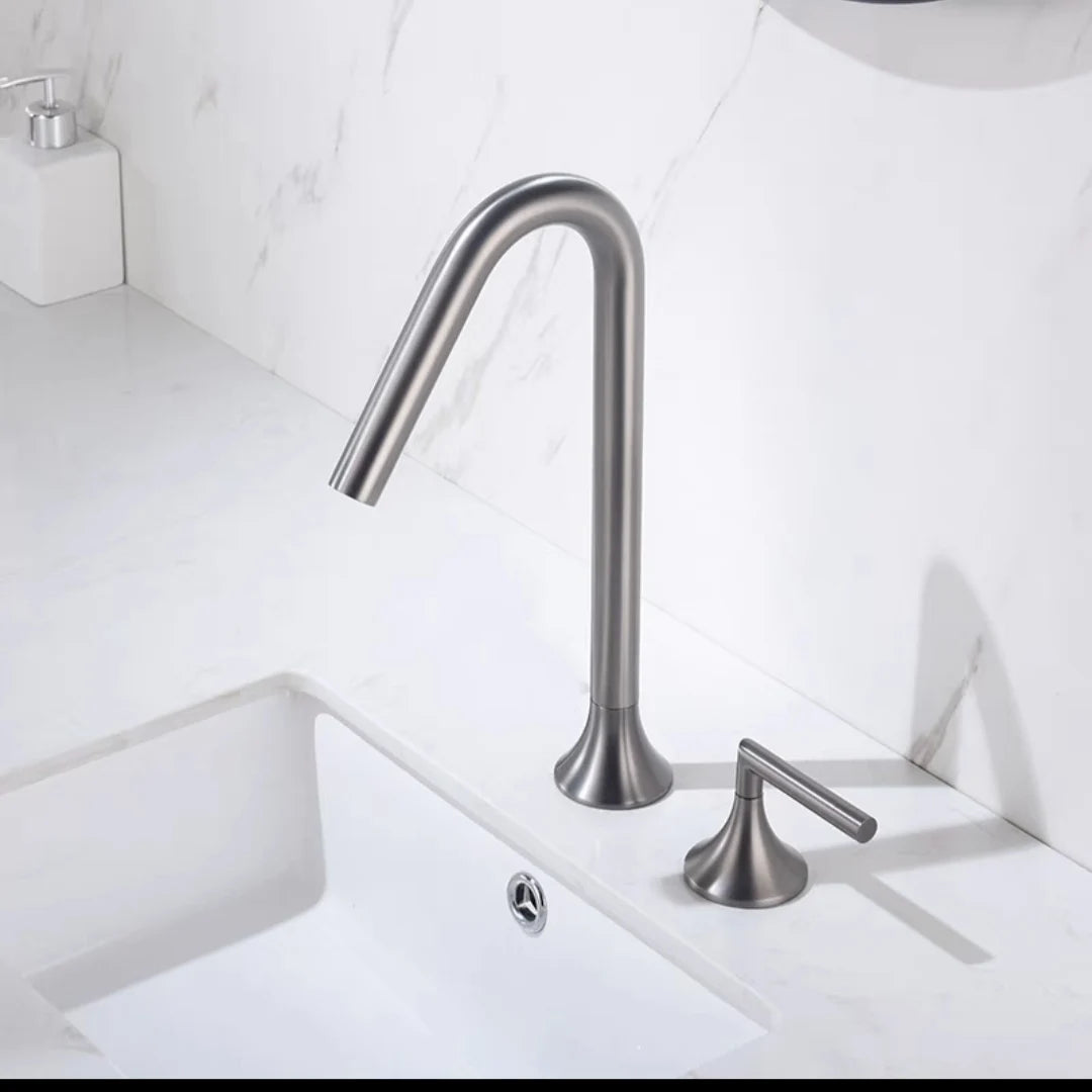 Two Handle Tall Brass Faucet Mixer Tap Basin Faucet Torneira Gourmet De Cozinha Hot Cold Water Bathroom Bath Gray Black Chrome