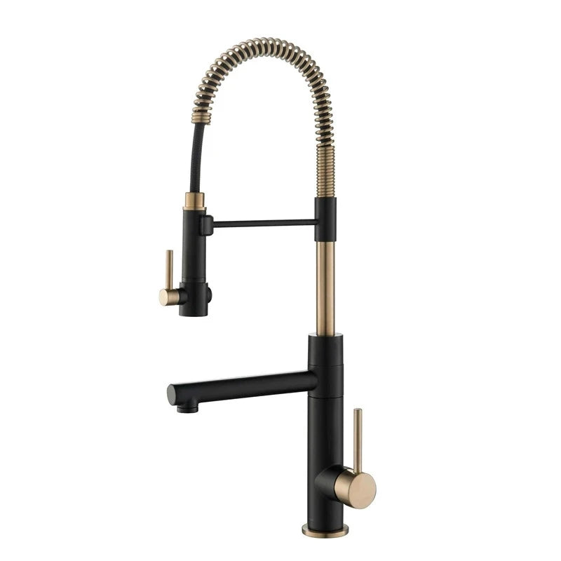 Tuqiu Brushed Gold Kitchen Faucets Pull Down Sink Faucet Pull Out Black Spring Spout Mixers Tap Hot Cold Water Crane
