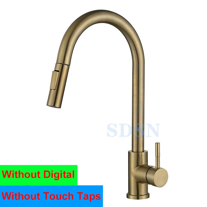 Smart Touch Kitchen Faucet with Motion Sensor Hot Cold Pull Out Kitchen Sink Mixer Tap Digital Touch on Activated Kitchen Faucet