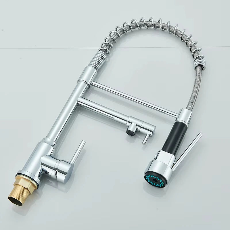 Black Kitchen Sink Faucet Pull-Out Hot and Cold Water Mixing Faucet 2 Modes Double Spout Faucet 360 Degree Rotation