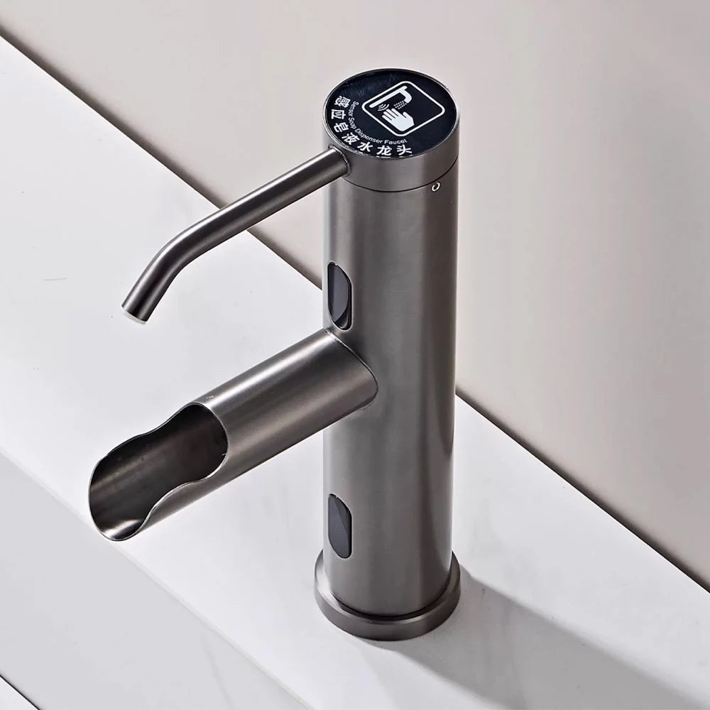 Modern Smart Induction Bathroom Faucet with Soap Dispenser Dual Sensor Washbasin Faucet Automatic Touchless Mixer Basin Sink Tap