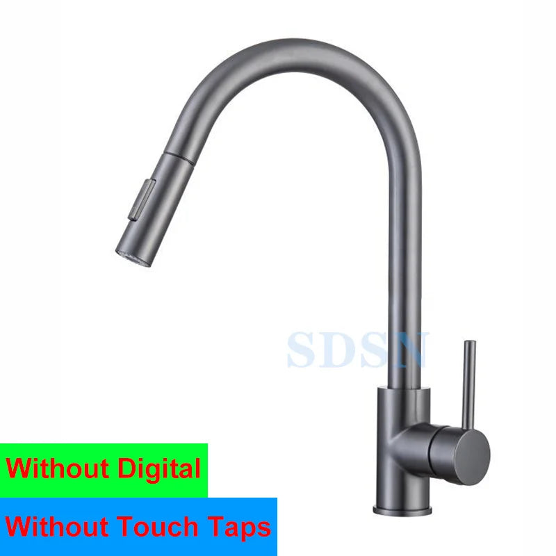 Smart Touch Kitchen Faucet with Motion Sensor Hot Cold Pull Out Kitchen Sink Mixer Tap Digital Touch on Activated Kitchen Faucet
