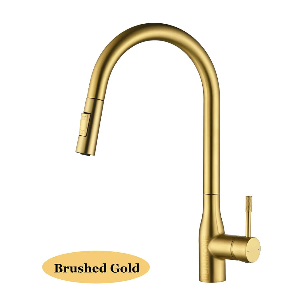 Modern Pull Out Kitchen Sink Faucet 2 Models Stream Sprayer Deck Mounted Kitchen Faucets Nozzle Swivel Hot Cold Water Mixer Taps