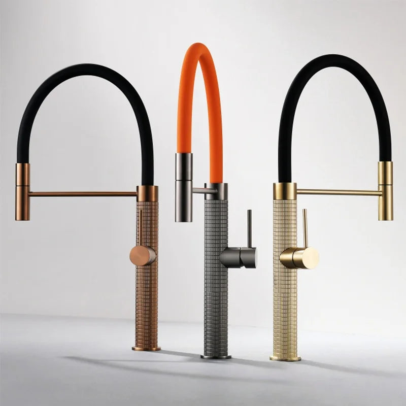 Grey Pull-Down Kitchen Faucet Copper Sink Faucet 360 Degree Sink Faucet Rotating Brushed Gold Sink Faucet  Hot And Cold Faucet