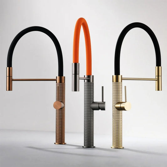 Grey Pull-Down Kitchen Faucet Copper Sink Faucet 360 Degree Sink Faucet Rotating Brushed Gold Sink Faucet  Hot And Cold Faucet