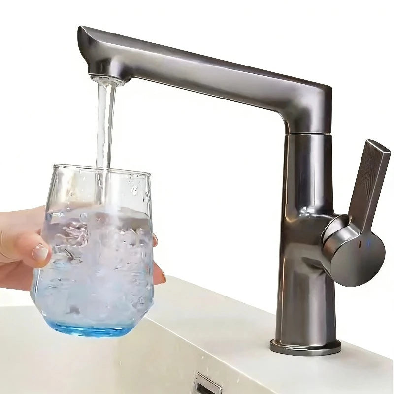 Gun Metal Grey Pull-Out Basin Faucet Single Hole 2 Spray Modes Anti-Splash Swivel Clean Filtered Aerator for Bathroom