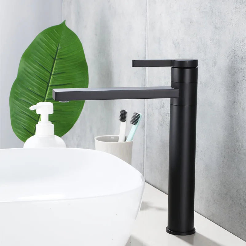 Bathroom Basin Faucet Cold Hot Water Tap Deck Mounted Single Hole & Handle Tall Style Mixer Washbasin Tap Chrome Black Gold