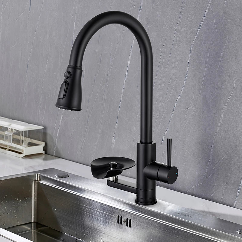 Kitchen Pull Out Faucet With Cup Washer Modern One Handle Kitchen Sink Faucet 3 Function Rotatable 360° Sink Faucet Chrome