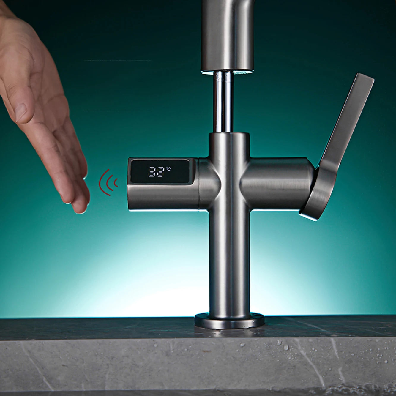 Multi functional black bathroom faucet intelligent induction digital display design cold and hot dual control dial out basin Tap