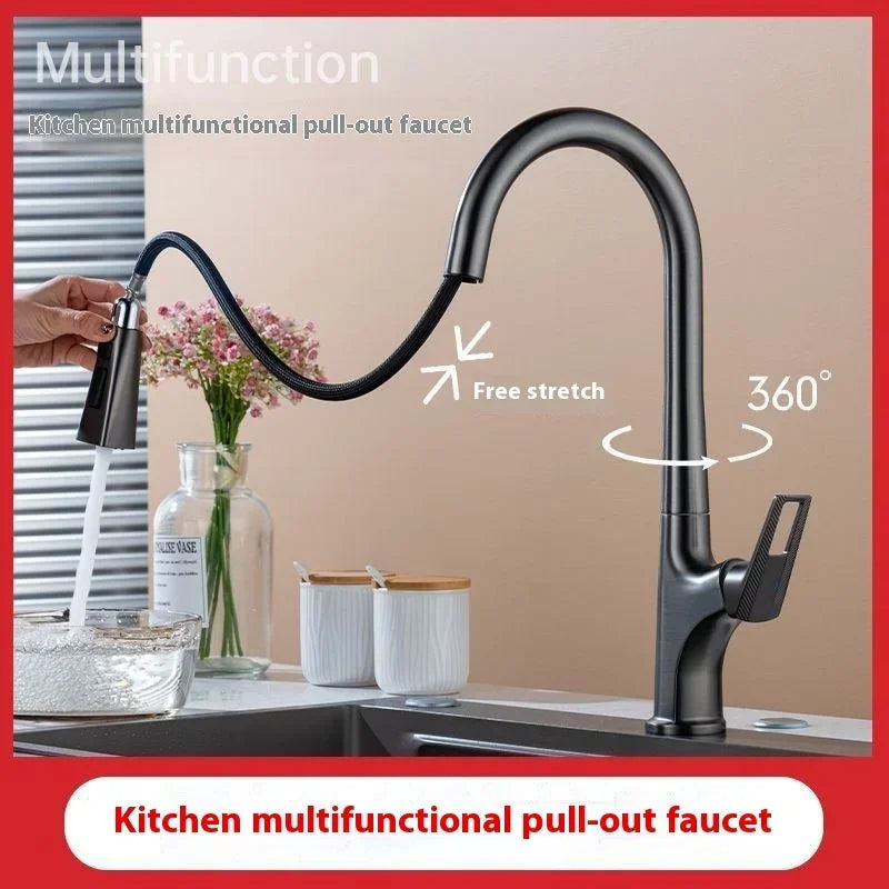 Faucet kitchen splash proof, vegetable basin pull-out faucet, universal rotary pull-out kitchen faucet