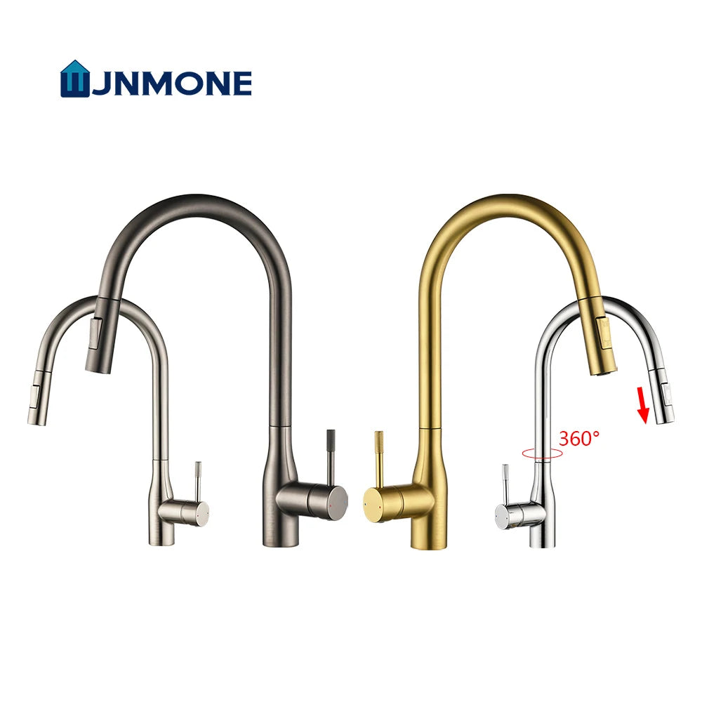 Modern Pull Out Kitchen Sink Faucet 2 Models Stream Sprayer Deck Mounted Kitchen Faucets Nozzle Swivel Hot Cold Water Mixer Taps