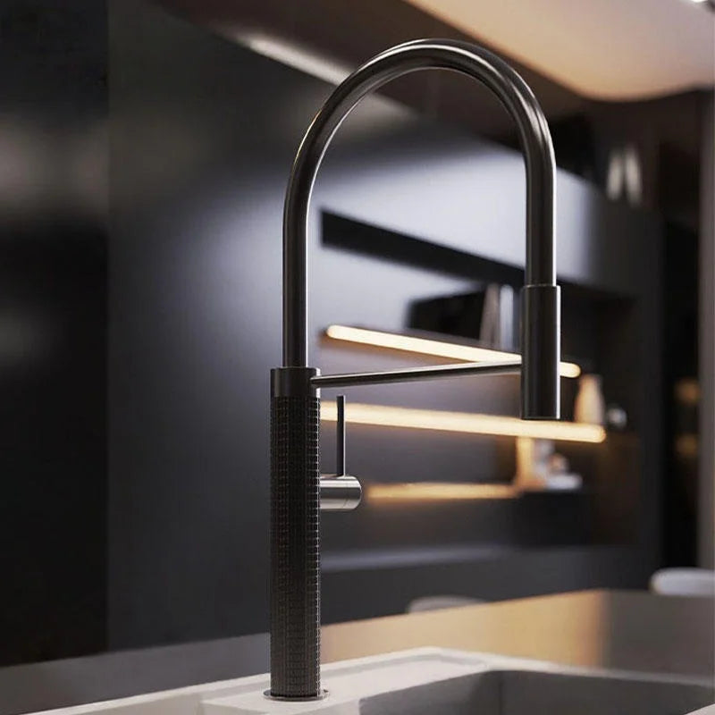 Grey Pull-Down Kitchen Faucet Copper Sink Faucet 360 Degree Sink Faucet Rotating Brushed Gold Sink Faucet  Hot And Cold Faucet