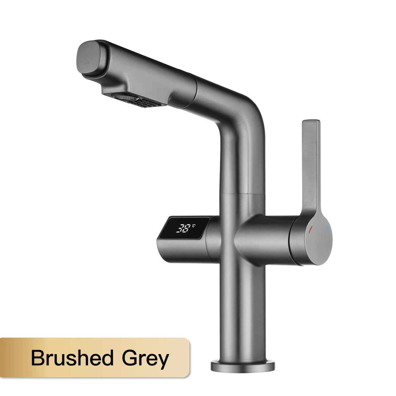 Multi functional black bathroom faucet intelligent induction digital display design cold and hot dual control dial out basin Tap