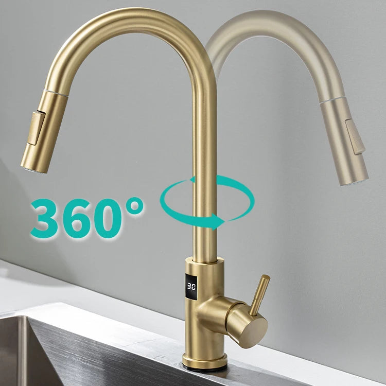 Smart Touch Kitchen Faucet with Motion Sensor Hot Cold Pull Out Kitchen Sink Mixer Tap Digital Touch on Activated Kitchen Faucet