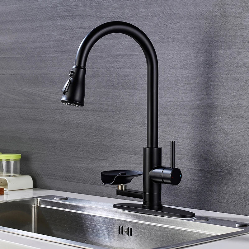 Kitchen Pull Out Faucet With Cup Washer Modern One Handle Kitchen Sink Faucet 3 Function Rotatable 360° Sink Faucet Chrome