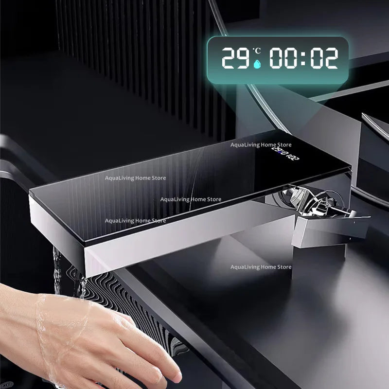 Mirror Washbasin Basin Faucets Intelligent Digital Display Waterfall Basin Faucets Home Improvement Der Wasserhahn YSSLT