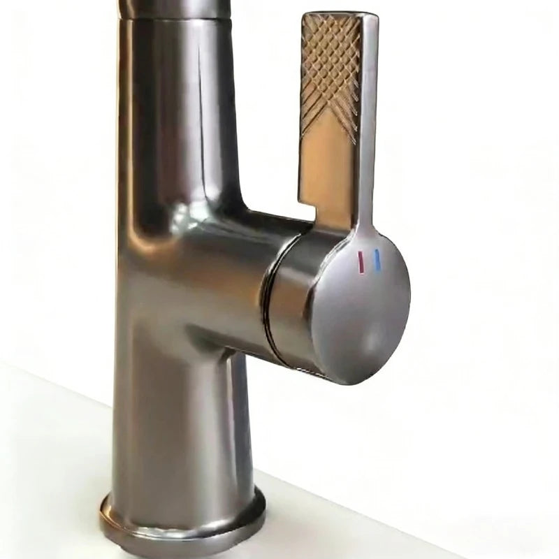 Gun Metal Grey Pull-Out Basin Faucet Single Hole 2 Spray Modes Anti-Splash Swivel Clean Filtered Aerator for Bathroom