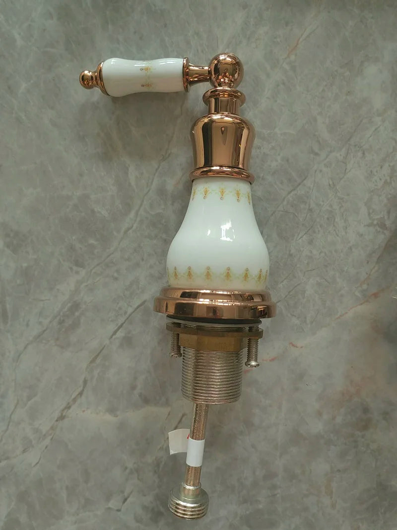 Luxury Rose gold Brass Bathroom sink faucet Three Holes Two Handles High Quality Hot Cold water Basin Faucet Washbowl Tap Golden