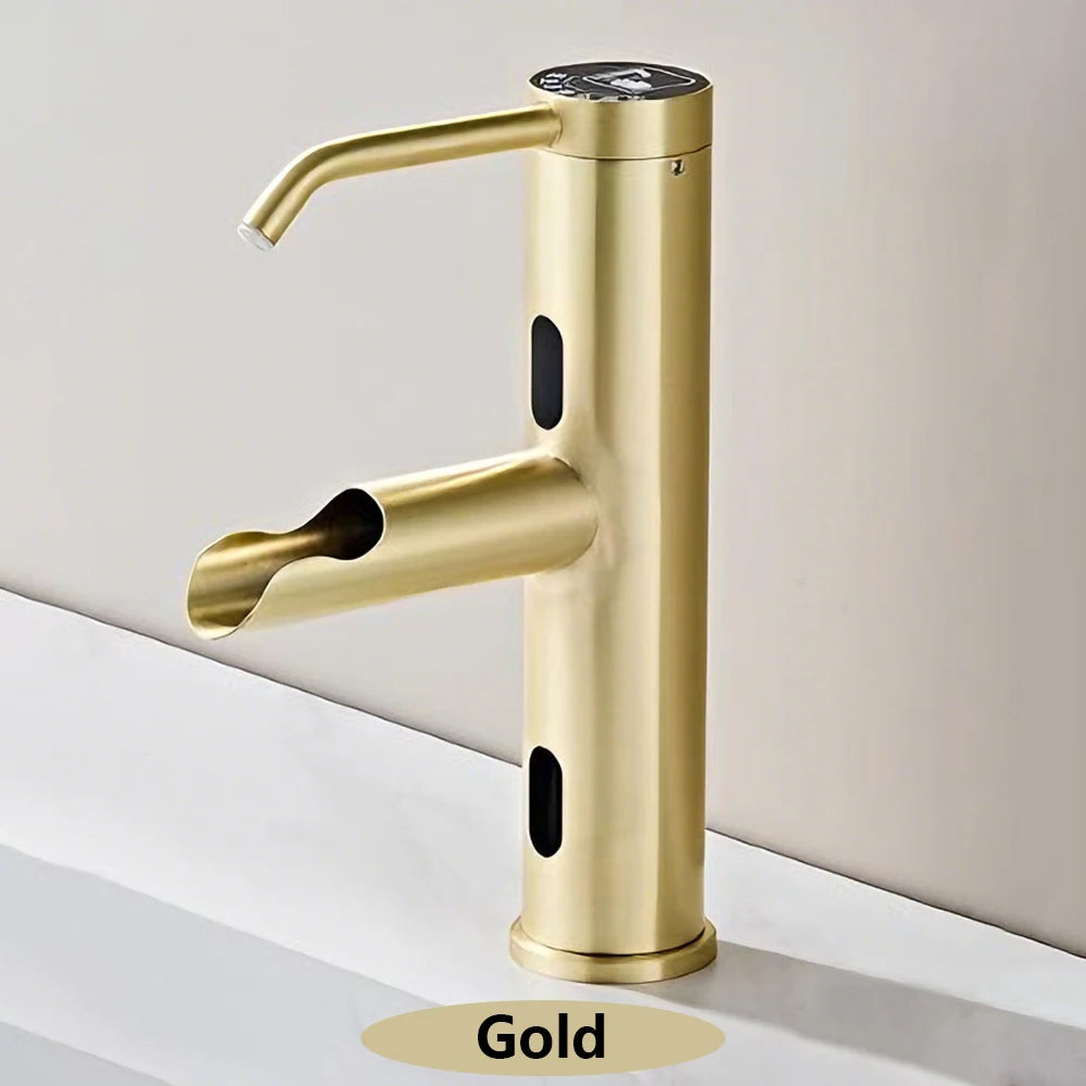 Modern Smart Induction Bathroom Faucet with Soap Dispenser Dual Sensor Washbasin Faucet Automatic Touchless Mixer Basin Sink Tap