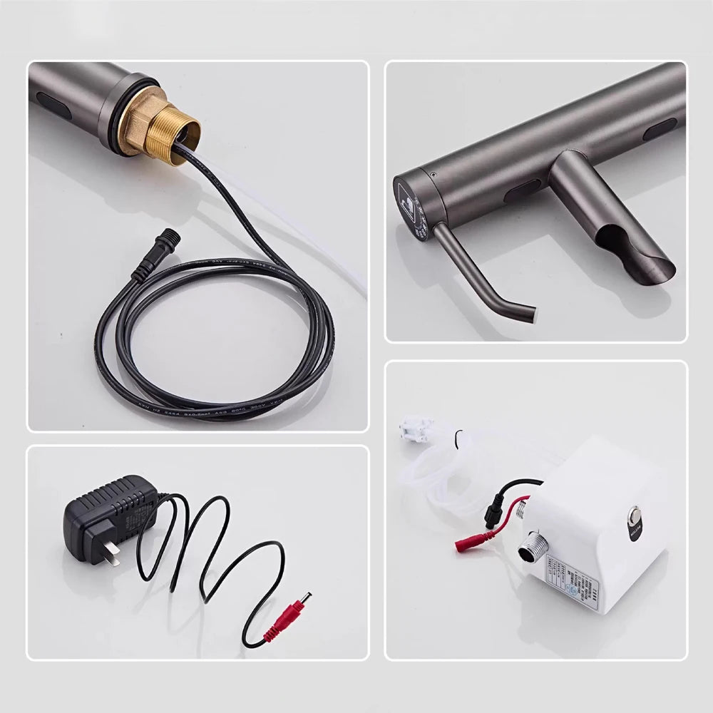 Modern Smart Induction Bathroom Faucet with Soap Dispenser Dual Sensor Washbasin Faucet Automatic Touchless Mixer Basin Sink Tap