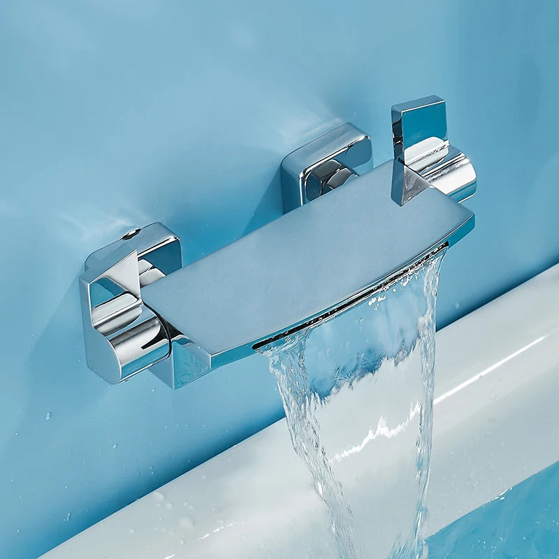 Gold Bathroom Bathtub Faucets Black Waterfall Tub Faucet Gun Grey Brass Dual Handles Dual Control Wall Mounted Chrome Mixer Taps