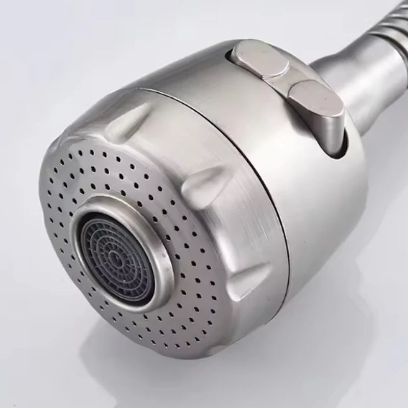 Wall Mount Kitchen Sink Faucet 304 Stainless Steel 2 Modes Hot and Cold Mixer Taps Double Hole Rotating Kitchen Faucets Brushed