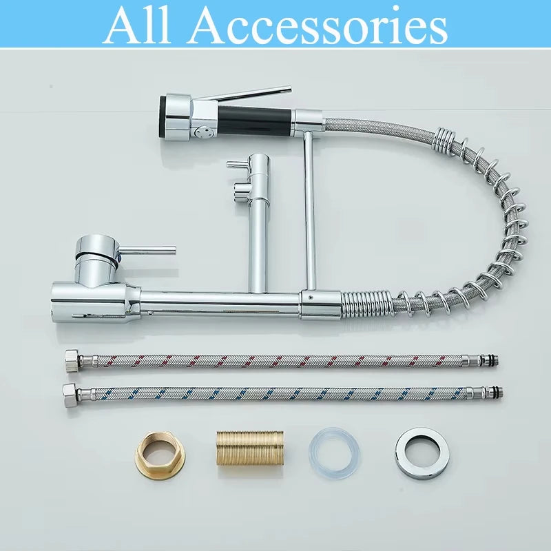 Black Kitchen Sink Faucet Pull-Out Hot and Cold Water Mixing Faucet 2 Modes Double Spout Faucet 360 Degree Rotation