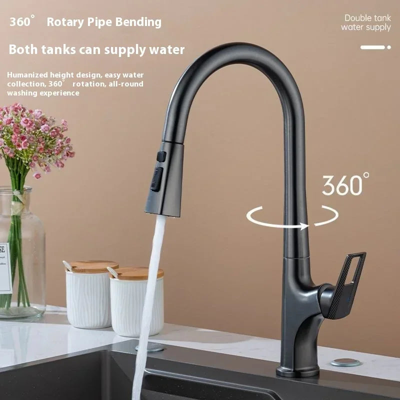 Faucet kitchen splash proof, vegetable basin pull-out faucet, universal rotary pull-out kitchen faucet