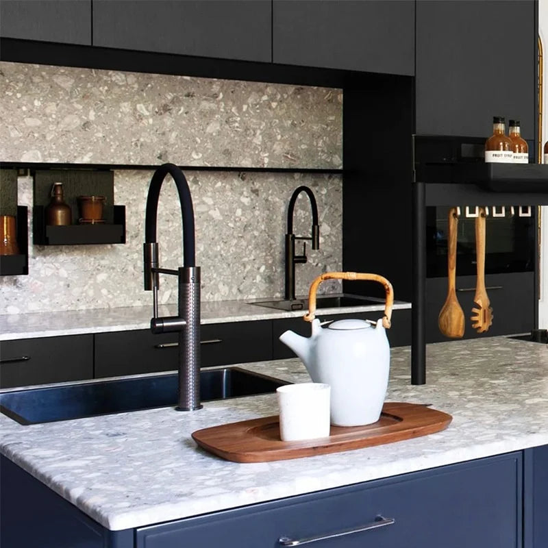 Grey Pull-Down Kitchen Faucet Copper Sink Faucet 360 Degree Sink Faucet Rotating Brushed Gold Sink Faucet  Hot And Cold Faucet