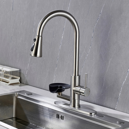 Kitchen Pull Out Faucet With Cup Washer Modern One Handle Kitchen Sink Faucet 3 Function Rotatable 360° Sink Faucet Chrome
