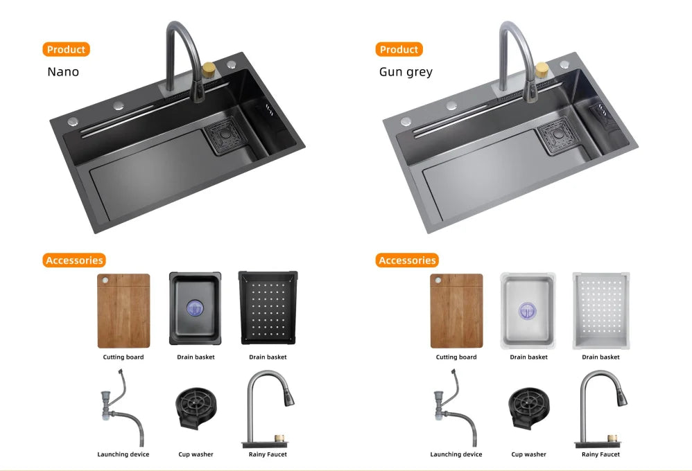 SS201 Stainless Steel Smart Sink Kitchen Waterfall Faucet Honeycomb Grid Design Above Counter Installation Kitchen Faucet Set