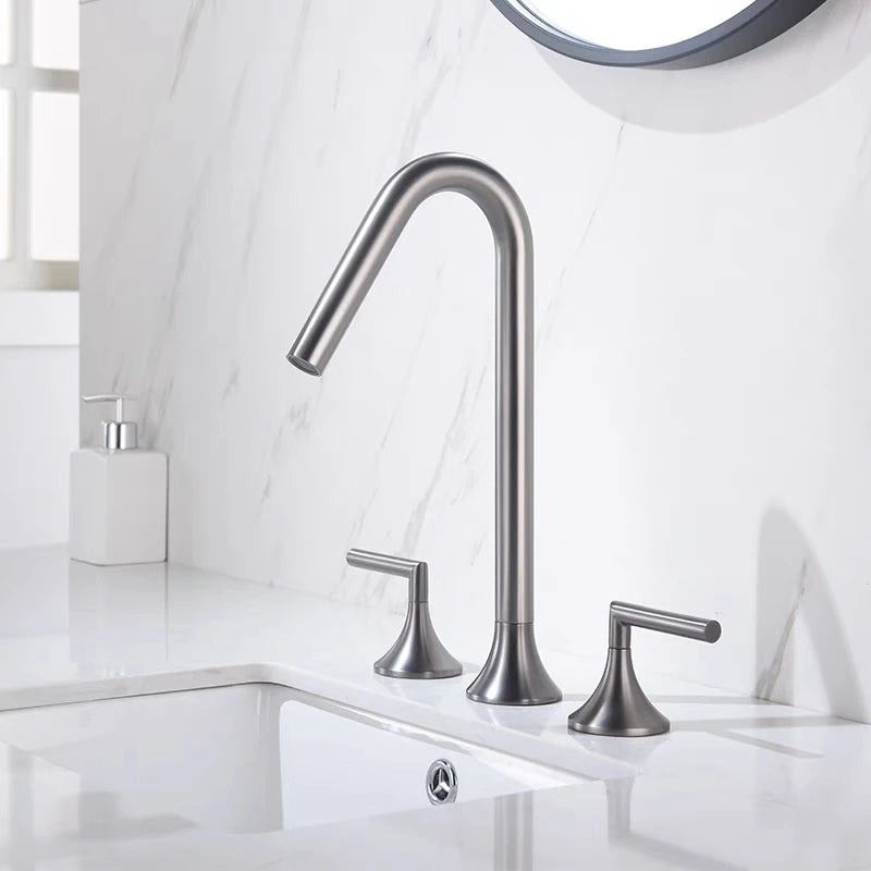 Two Handle Tall Brass Faucet Mixer Tap Basin Faucet Torneira Gourmet De Cozinha Hot Cold Water Bathroom Bath Gray Black Chrome