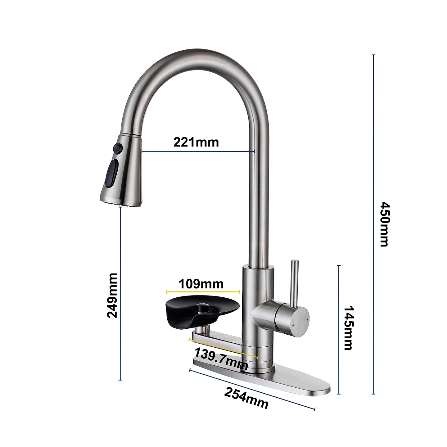 Kitchen Pull Out Faucet With Cup Washer Modern One Handle Kitchen Sink Faucet 3 Function Rotatable 360° Sink Faucet Chrome