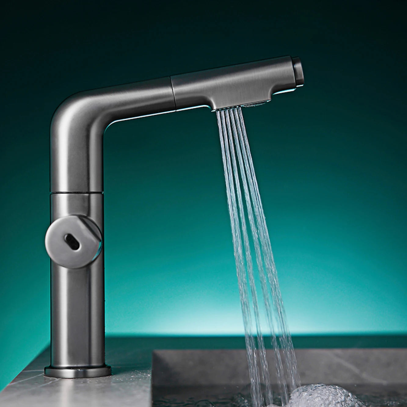 Multi functional black bathroom faucet intelligent induction digital display design cold and hot dual control dial out basin Tap
