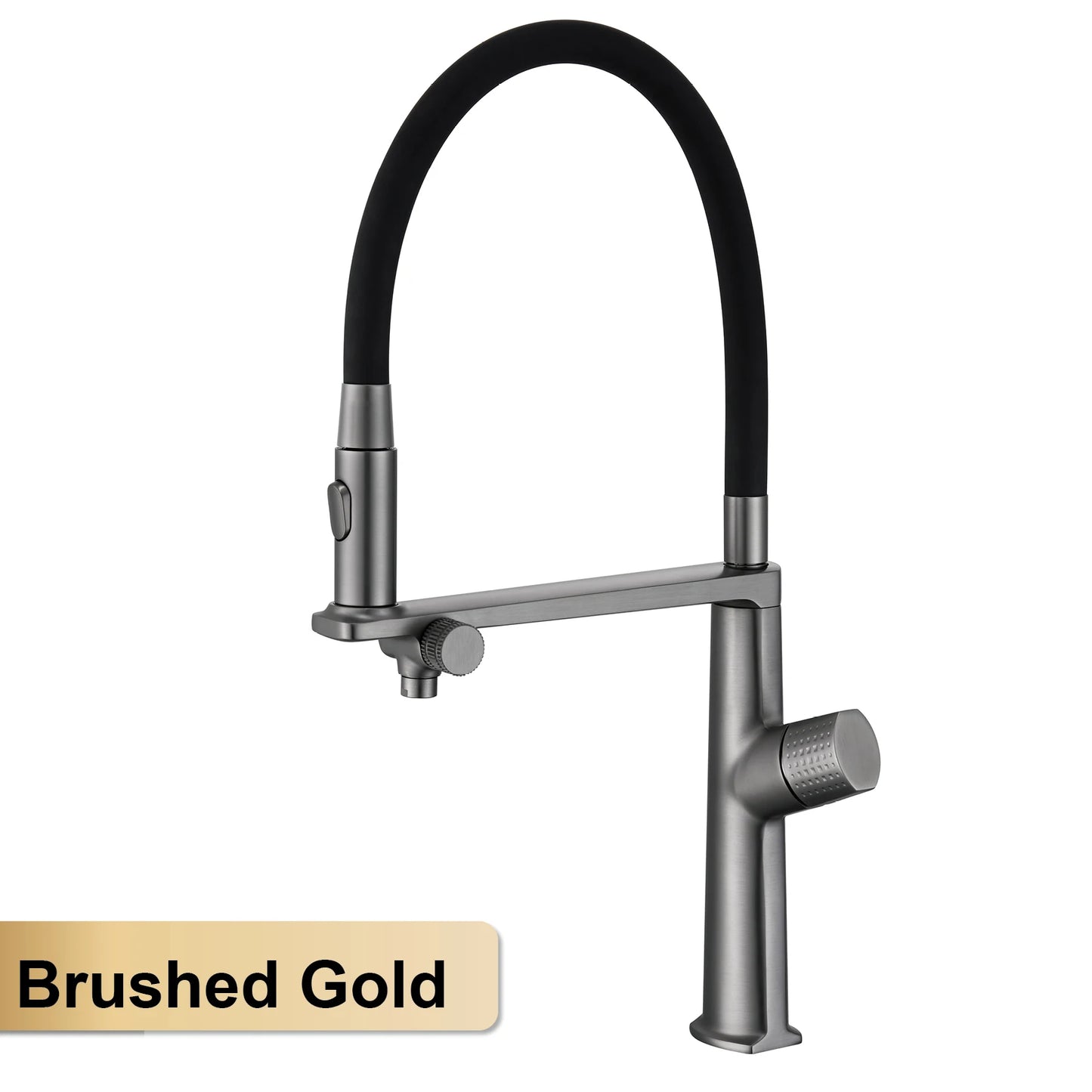 Luxury gun gray brass kitchen faucet 1 hole Double handle Cold and hot dual control, with filtered water Two function sink Tap