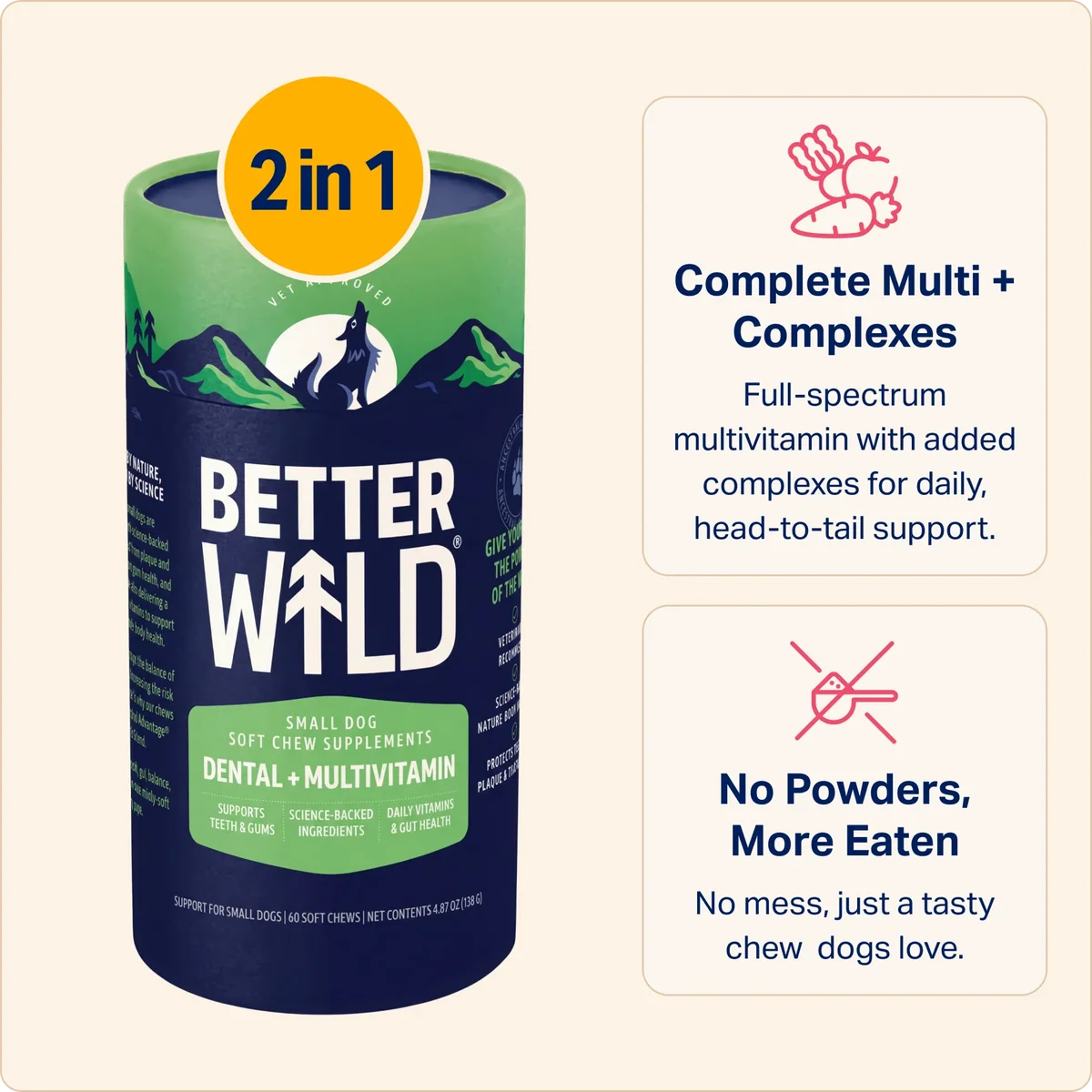 2Pack BetterWild Dental + Multivitamin Dog Dental Care Soft Chews, 60 Ct, All Ages